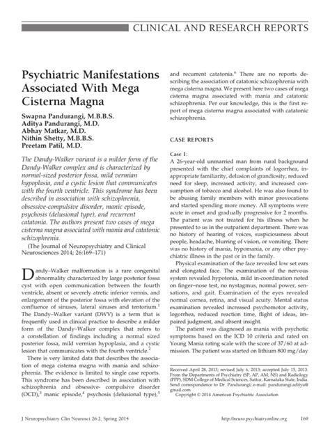 Psychiatric Manifestations Associated With Mega Cisterna Magna.
